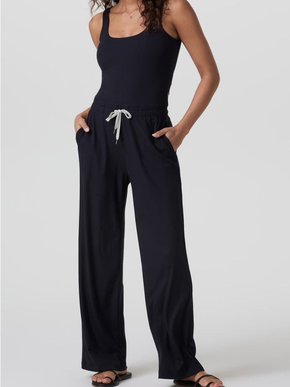 Vuori Black Wide-Leg Jumpsuit with Drawstring